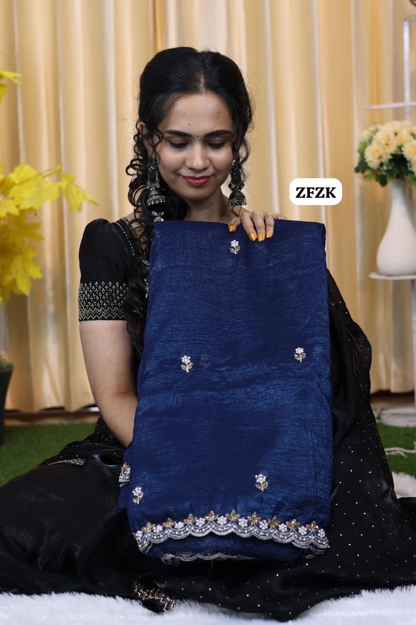Fendy chiffon saree with pearl work border 🥳
