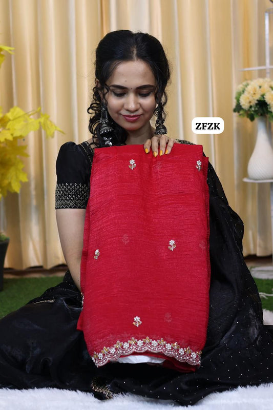 Fendy chiffon saree with pearl work border 😍🥳