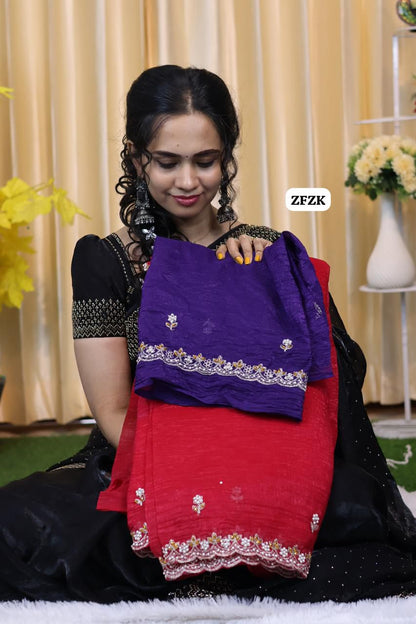 Fendy chiffon saree with pearl work border 😍🥳