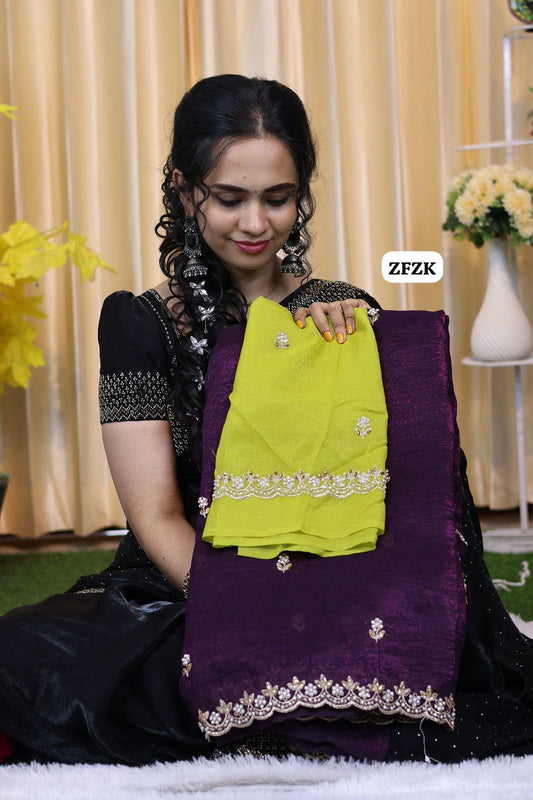 Fendy chiffon saree with pearl work border 😍🥳