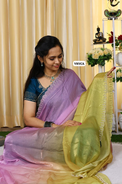 Space silk saree with real stone work border 😍😎