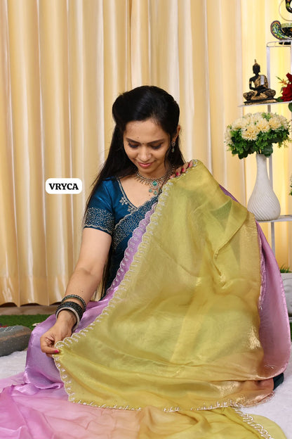 Space silk saree with real stone work border 😍😎