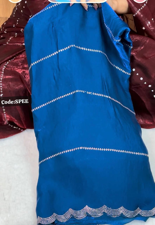 Space silk saree with Jarkhan diamond work🥰🥳✅