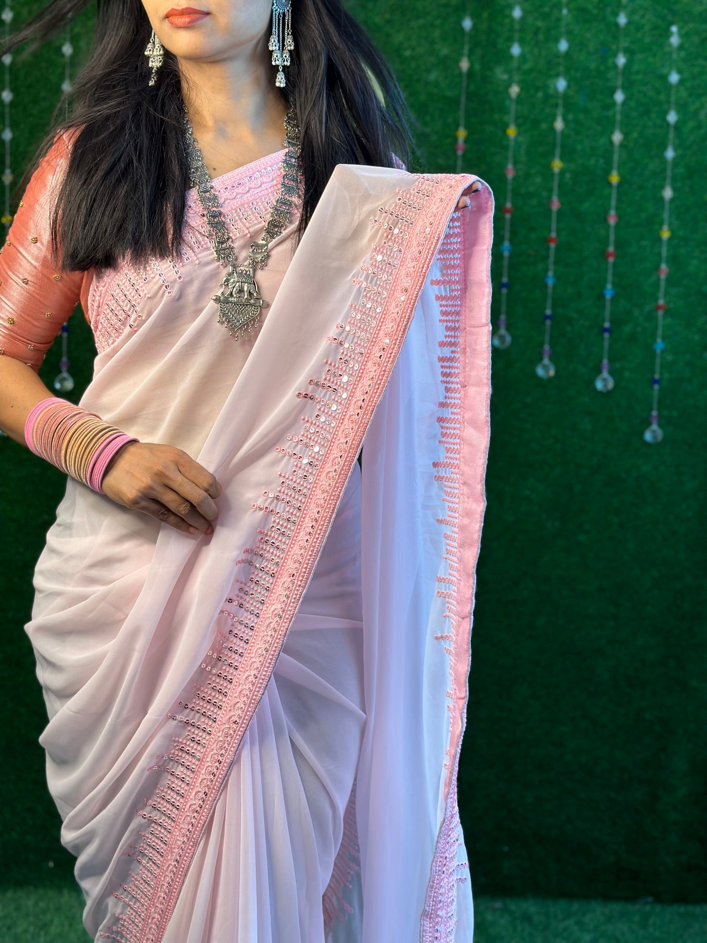 Premium Georgette Saree with mirror work