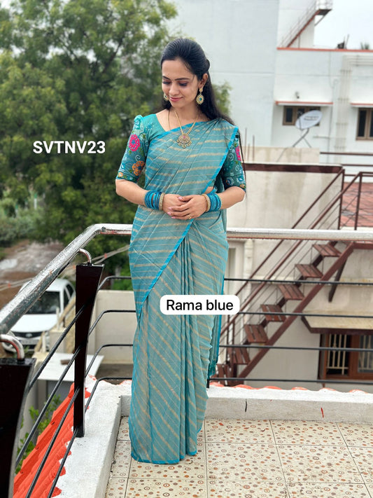 Designer Saree With Work Blouse  Turquoise blue ❌