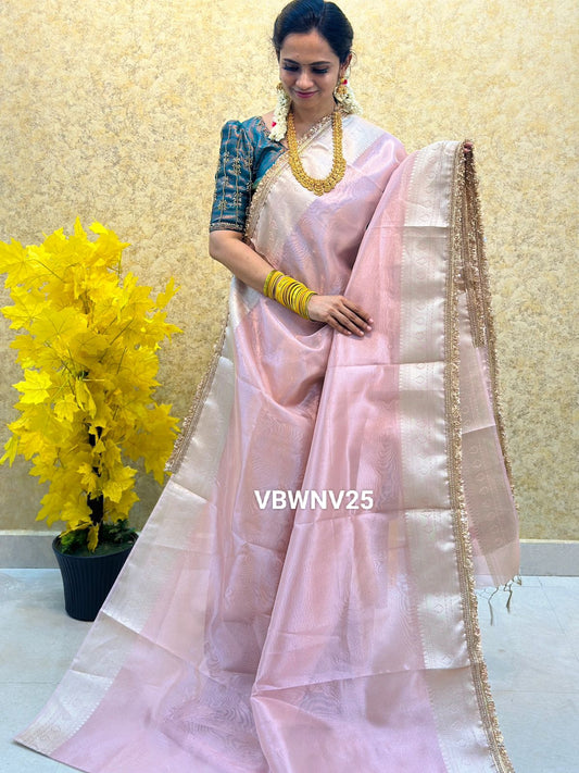 Prebook 8 day dispatch. Soft tissue silk saree with lace work border🥳