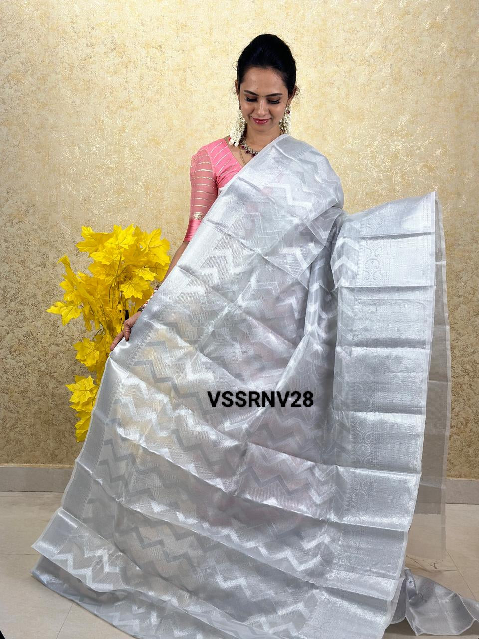 Tissue saree with zigzag  zari weaving