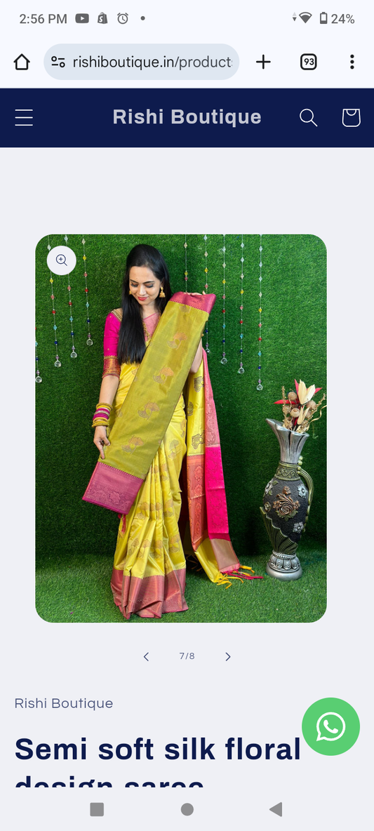 Semi soft silk floral design saree prebook 3 weeks dispatch time🥰