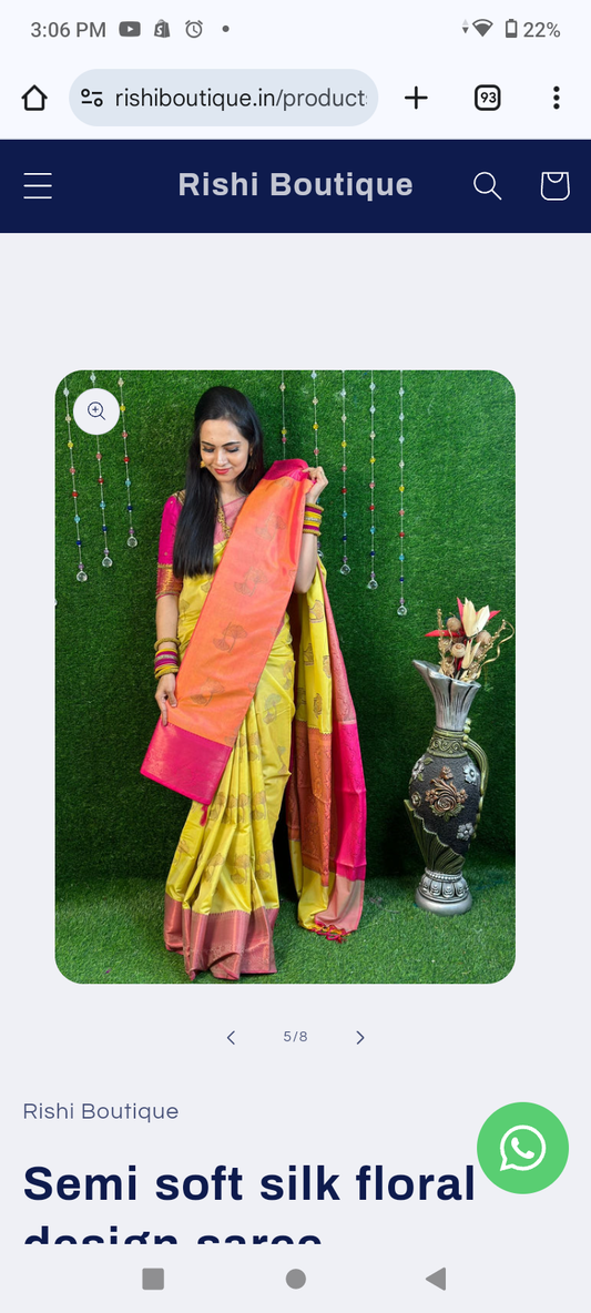 Semi soft silk floral design saree prebook 3 weeks dispatch time