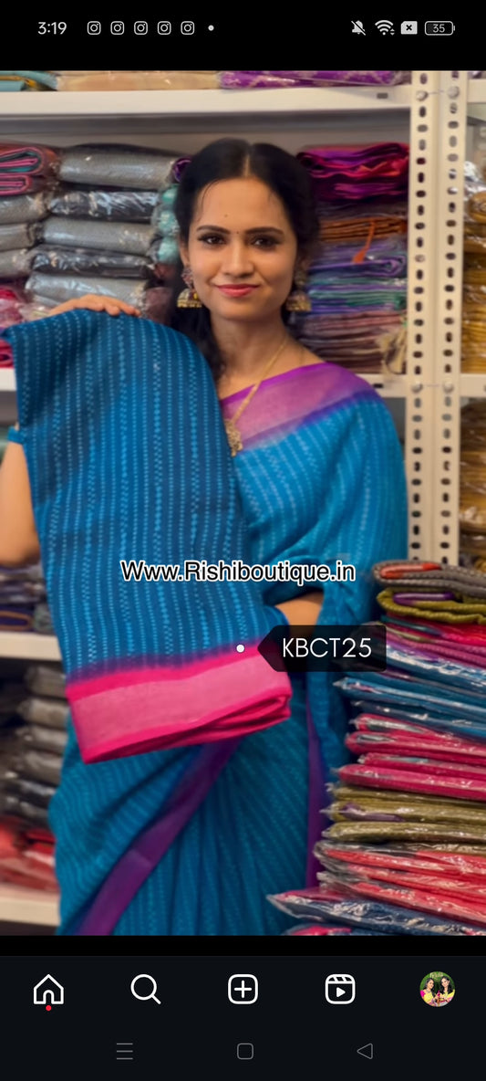 Linen cotton saree with contrast blouse