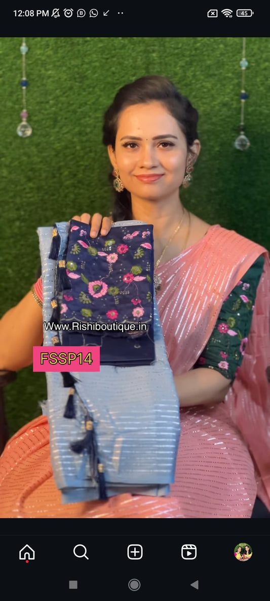 Premium georgette saree with zari stripes and with work blouse
