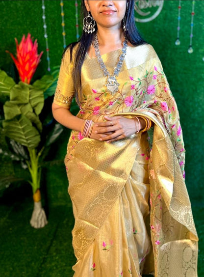 Golden tissue saree.XXX