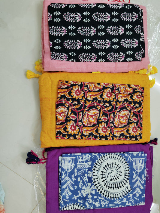 Kadhi cotton saree with kalamkari blouse📷