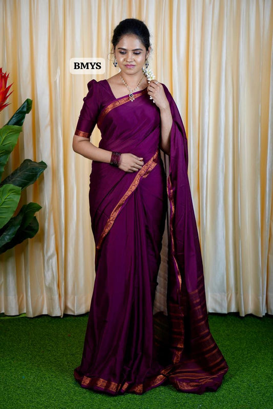Semi Mysore Crepe Silk with copper border🥳(border design  may or may not change)