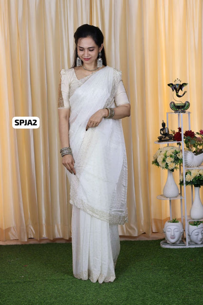 Premium space silk saree with real jarkhan diamond work🥳