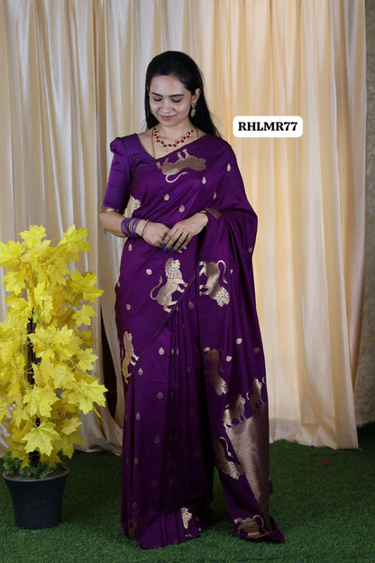 Singapenne saree mulberry soft silk saree with lion design border pichwai style mottif sold❌