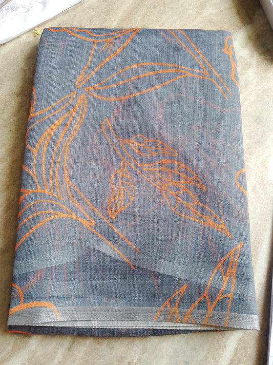 Printed semi cotton peach colour saree with line design📷
