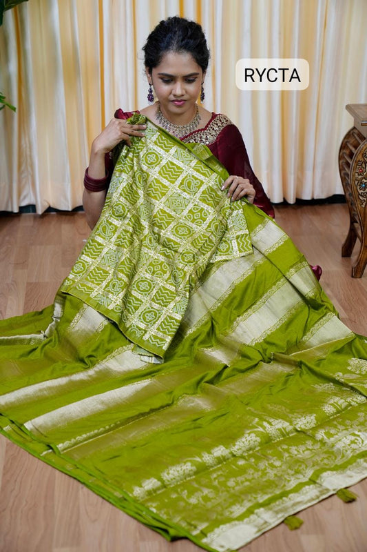 Viscose georgette sarees with bandini design blouse 🌈