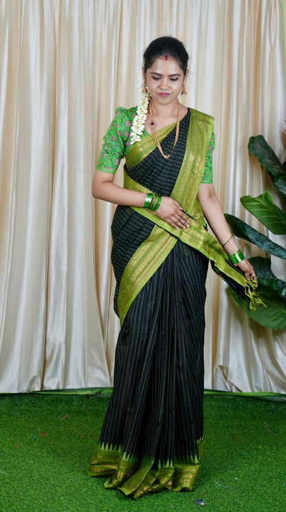 Premium korvai checked Kanchi cotton with running blouse ❌