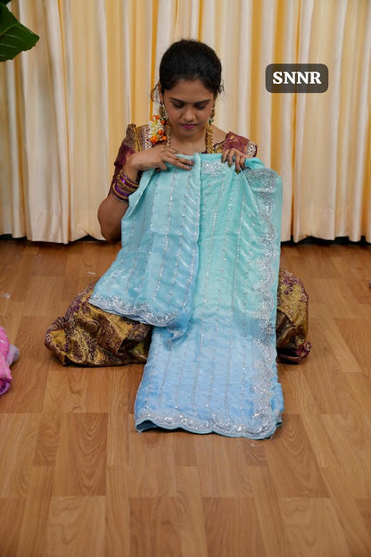 Double shade Space silk saree with sequins work🥰😎🌈