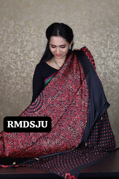 premium modal satin silk saree with heavy latkan🥳