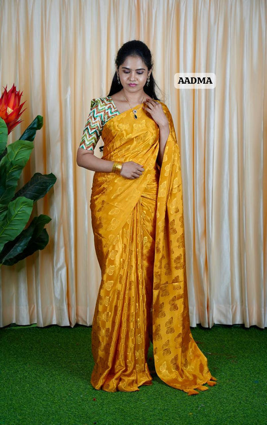 Shiny satin silk Saree Plus Contrast Blouse prebook🥳