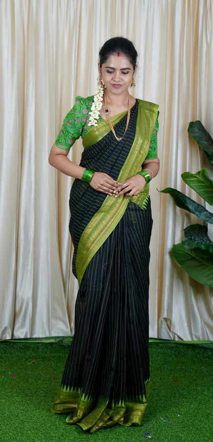 Premium korvai checked Kanchi cotton with running blouse ❌