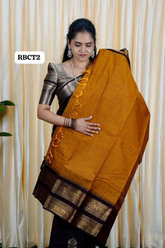 Kanchi Cotton Saree With brown colour border ❌