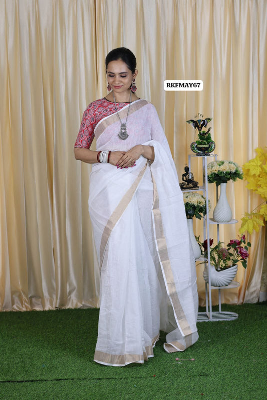 Aadi offer 🤩linen cotton saree with mix match blouse🥳