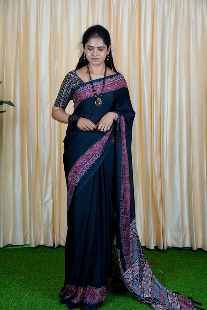 Modal Silk Sarees With Ajrakh Print 🥳