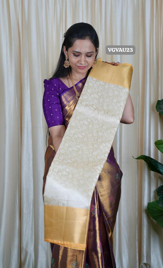 Offer Saree Embroidery design in Katan semi silk saree