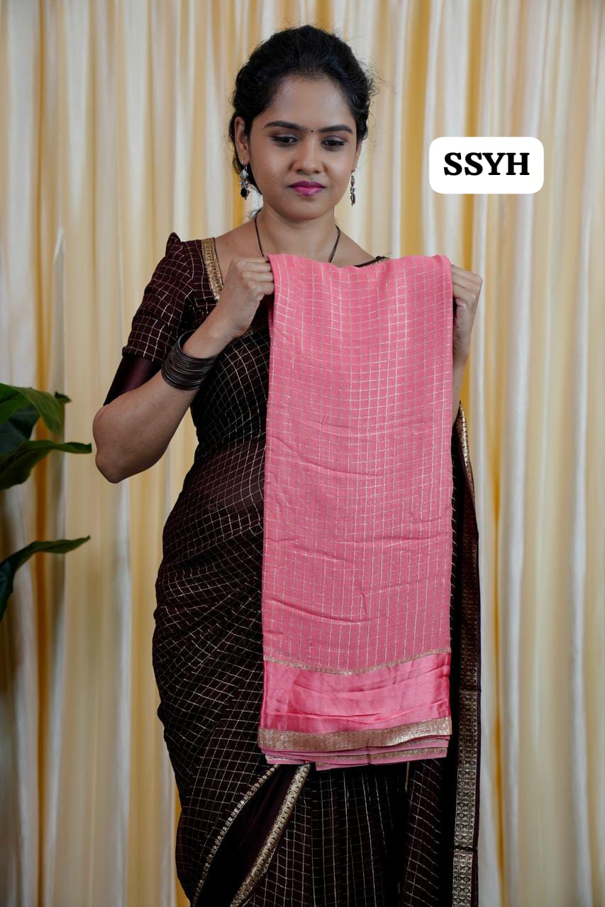 Viscose Georgette saree with zari checks🥳