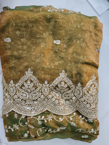Space Silk saree with jumky border Unstitched 🥳