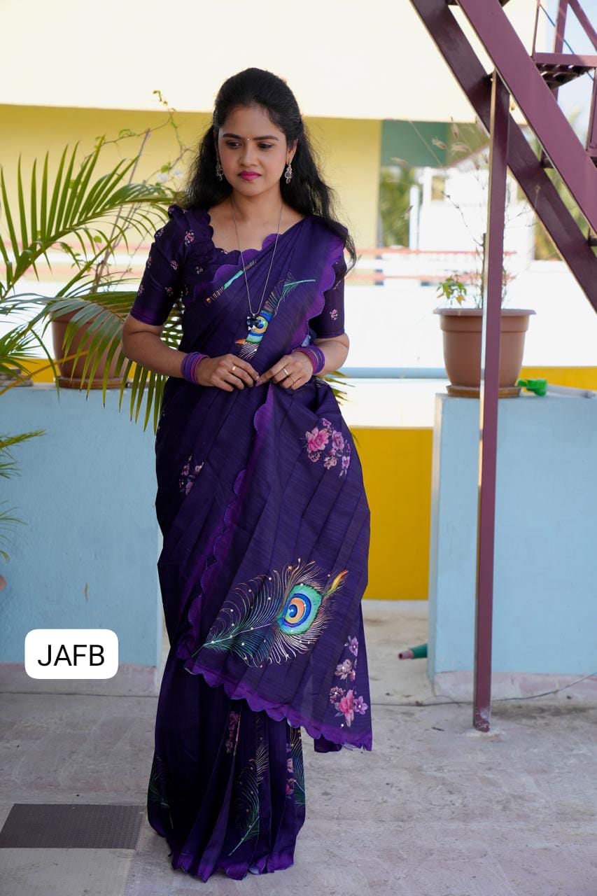 Handloom tussar silk with peacock feather digital print 🥳