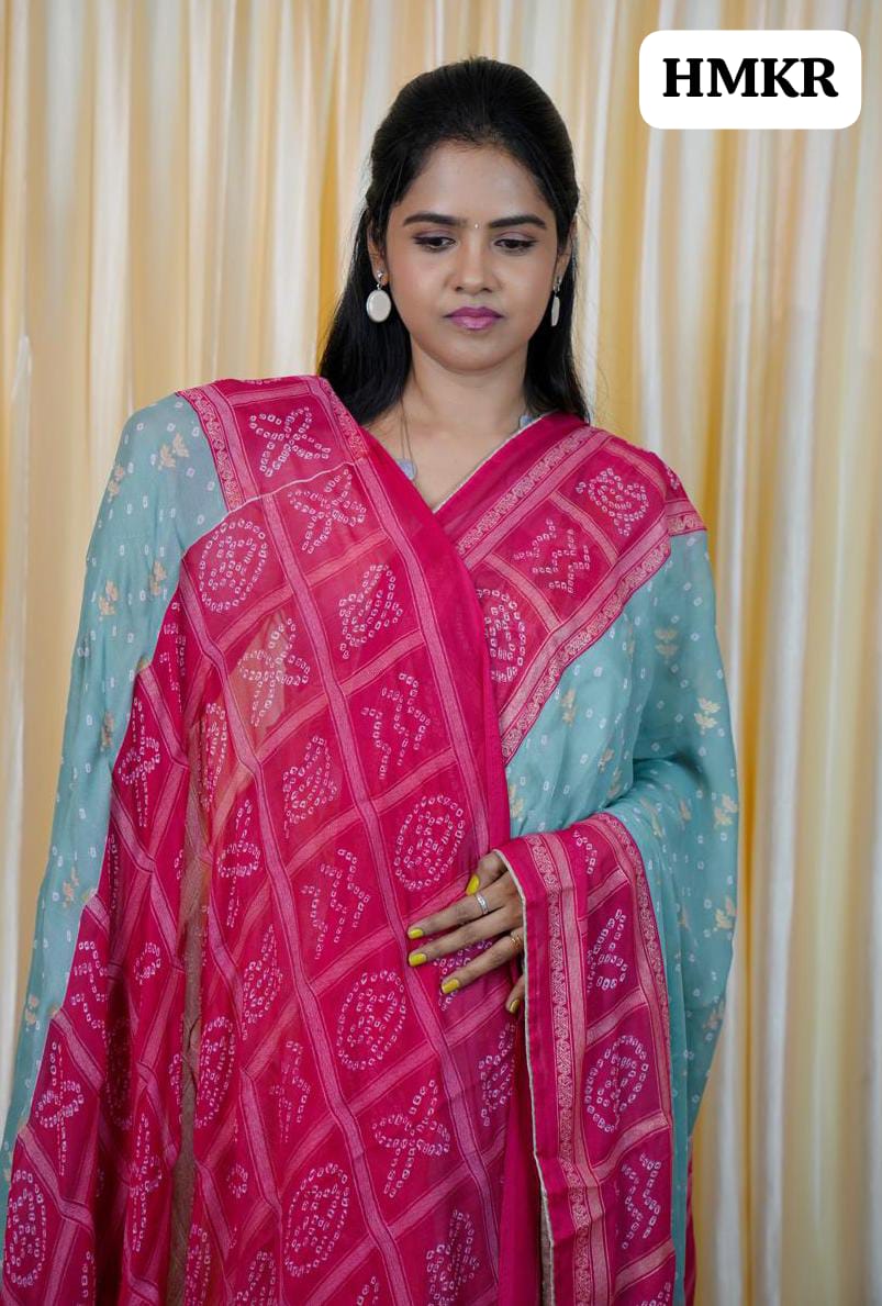 Georgette sarees with bandhini prints🥳