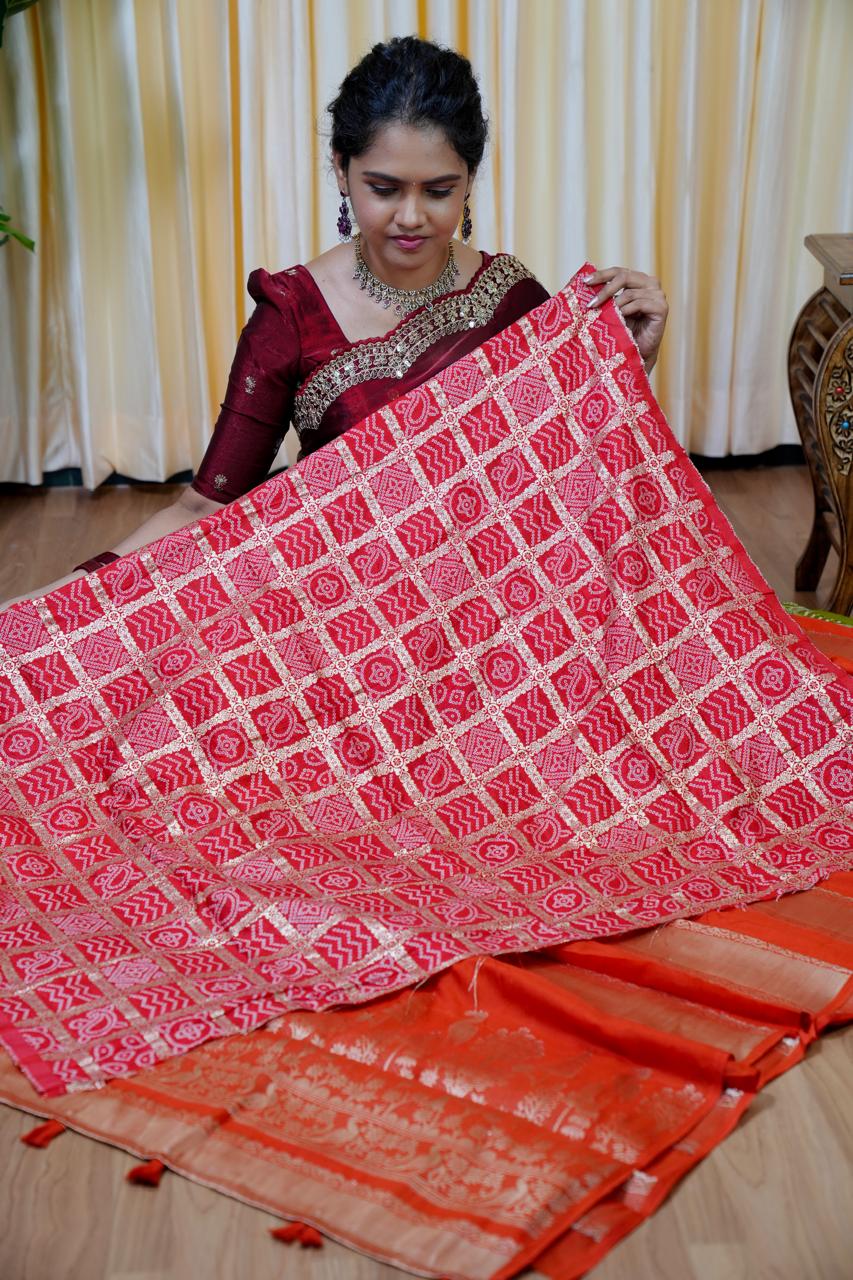 Viscose georgette sarees with bandini design blouse🌈
