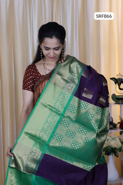 Semi soft silk saree with runing blouse blue with green🥳