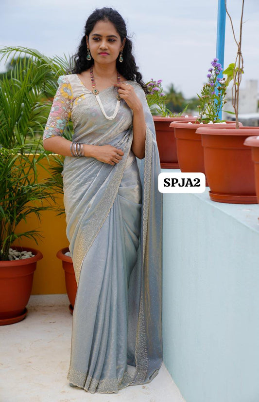 Premium space silk sarees with real jarkhan diamond work prebook 👇