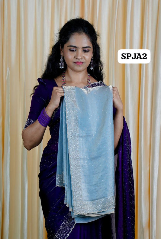 Premium space silk sarees with real jarkhan diamond work👇