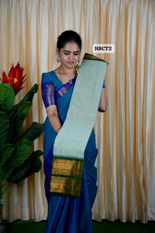 Kanchi Cotton Saree  🥰 😎light green with dork green