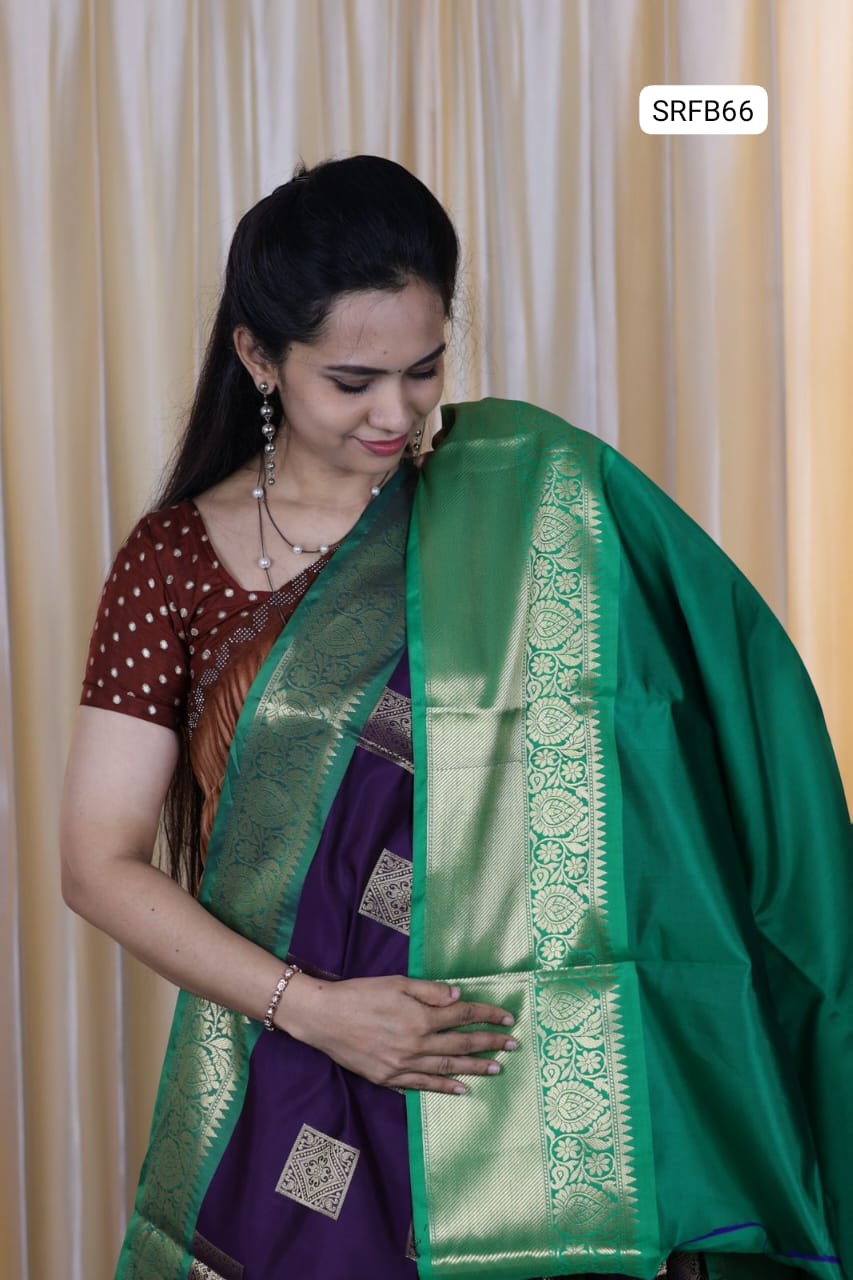 Semi soft silk saree with runing blouse blue with green🥳