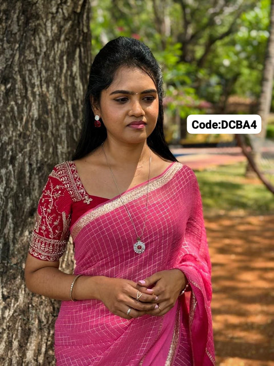 Viscose Georgette Satin border saree with same blouse shown as picture🥳