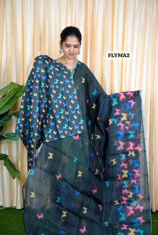 Organza Butterfly Design Saree 🥳
