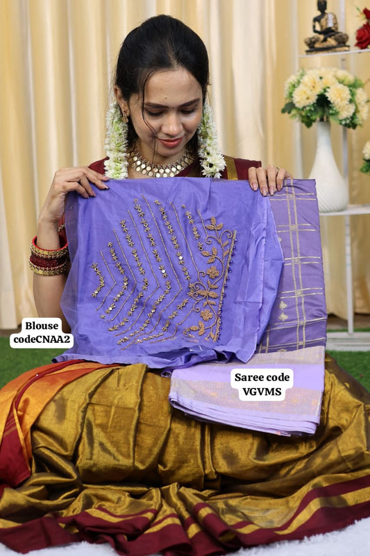 Saree with Net aari work blouse unstitched 🥳