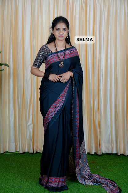 Modal Silk Sarees With Ajrakh Print 🥳