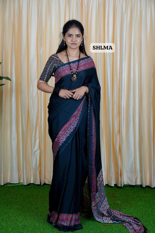 Modal Silk Sarees With Ajrakh Print ❌