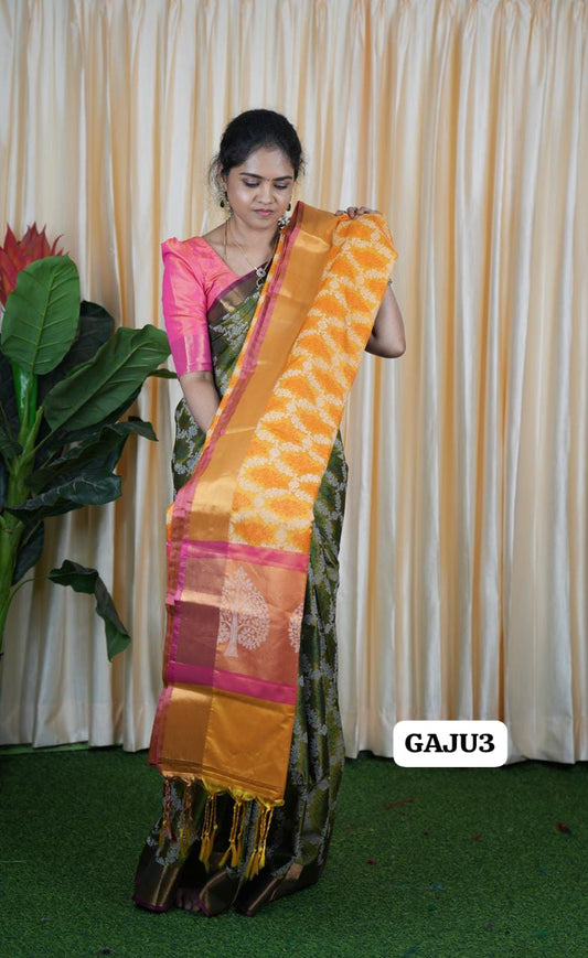 Soft silk sarees with same blouse as shown🥳
