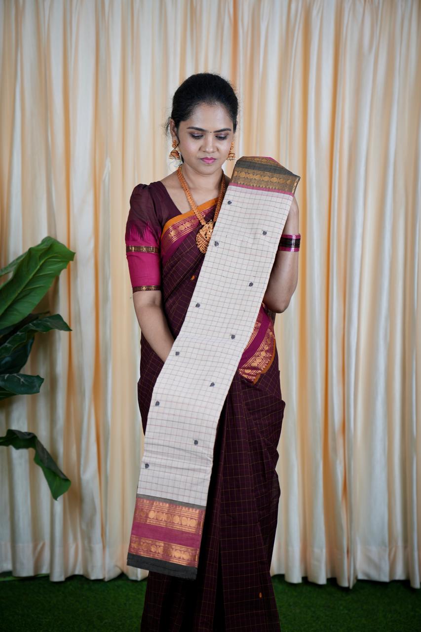 Kanchi cotton korvai buttas 5.5 Mtr❌