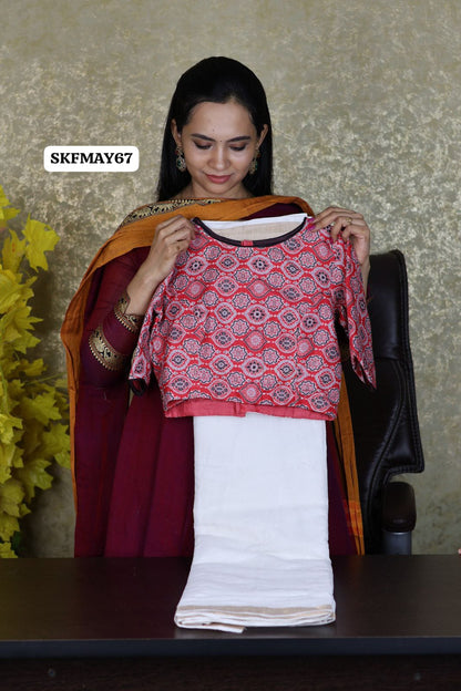 Aadi offer 🤩linen cotton saree with mix match blouse🥳