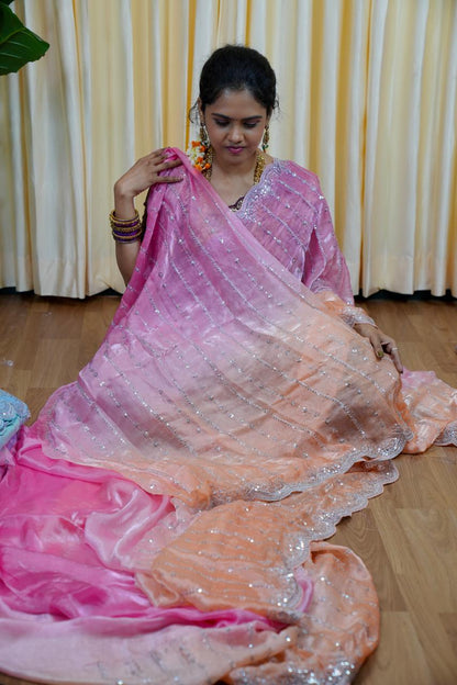 Double shade Space silk saree with sequins work🥰😎📚